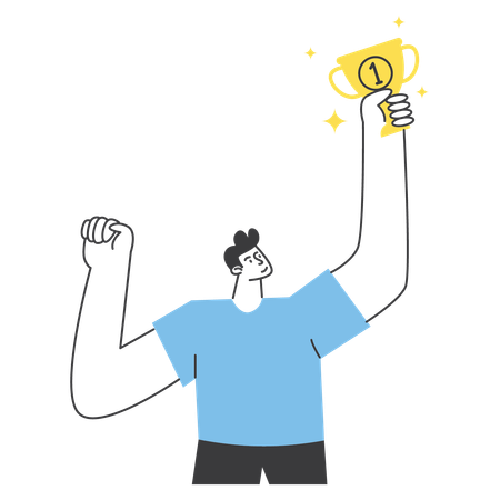 Celebrating Victory with Gold Trophy in Hand  Illustration