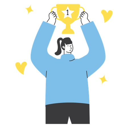 Celebrating Victory with Trophy in Hand  Illustration