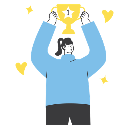 Celebrating Victory with Trophy in Hand  Illustration