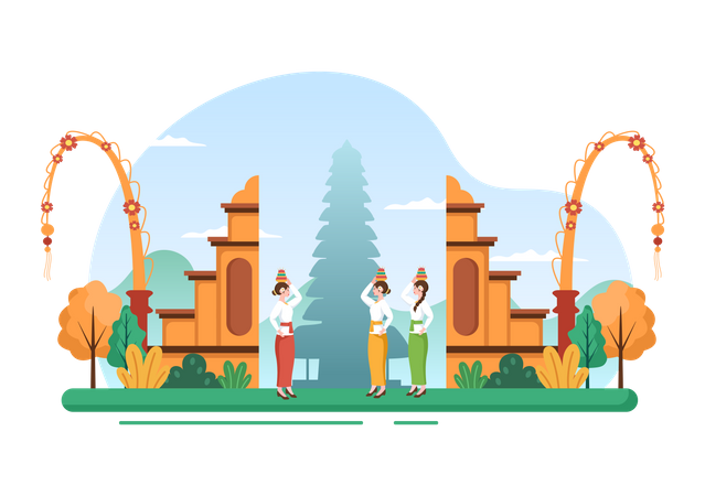 Celebration at handara gate  イラスト