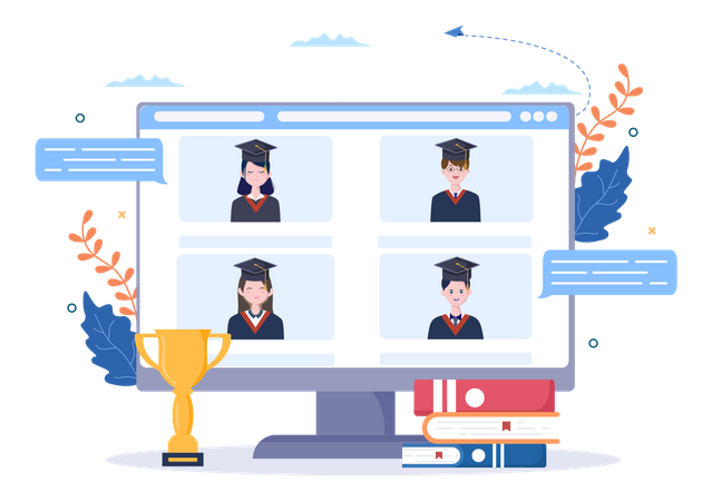 Célébration de remise des diplômes en ligne  Illustration