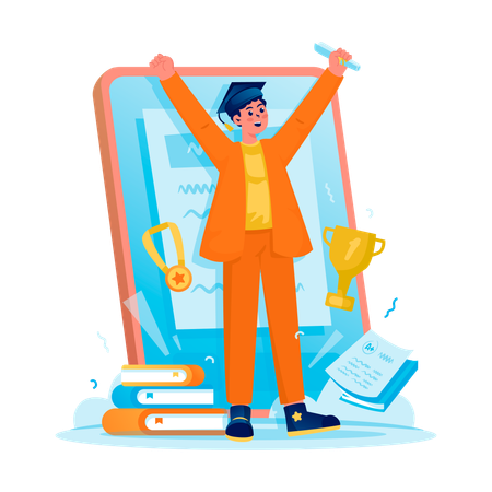 Célébration de remise des diplômes en ligne  Illustration