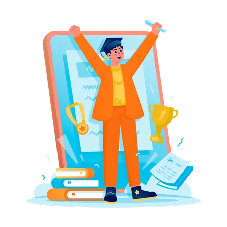 Célébration de remise des diplômes en ligne  Illustration