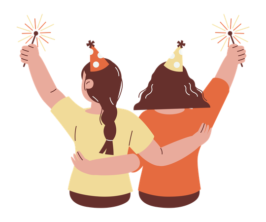 Celebration of Friends Holding Sparklers  Illustration