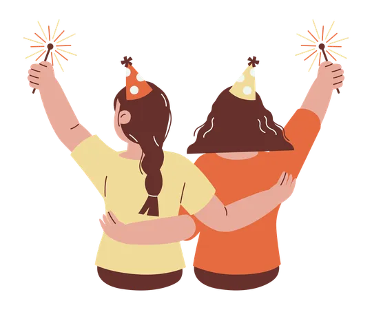 Celebration of Friends Holding Sparklers  Illustration