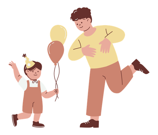 Celebratory Scene with Child and Adult  Illustration