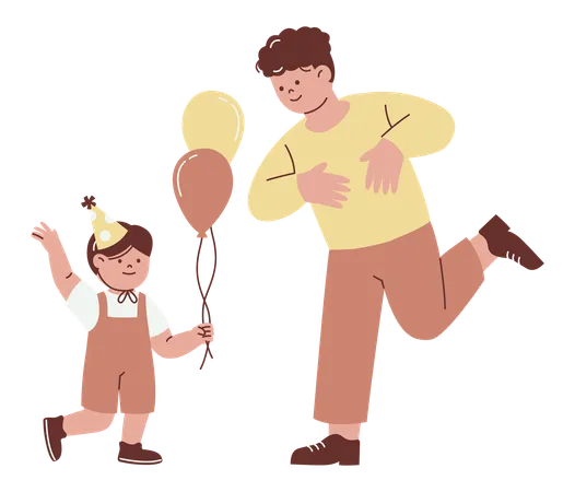 Celebratory Scene with Child and Adult  Illustration