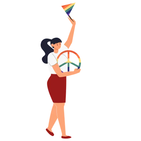 Celebre la diversidad y la inclusión con la bandera del arco iris y el símbolo de la paz  Ilustración