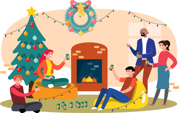 Célébrer la fête de Noël entre amis  Illustration