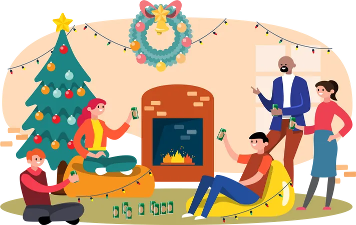 Célébrer la fête de Noël entre amis  Illustration