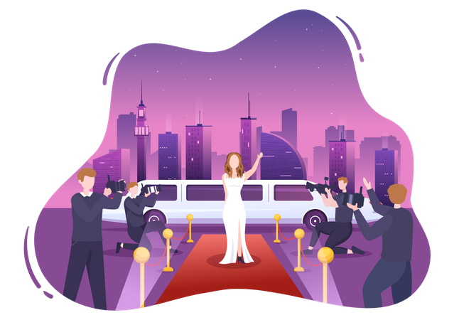 Célébrité avec une voiture de limousine VIP  Illustration