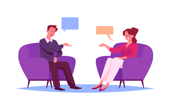 Celebrity male character giving interview to television presenter in broadcasting studio  Illustration