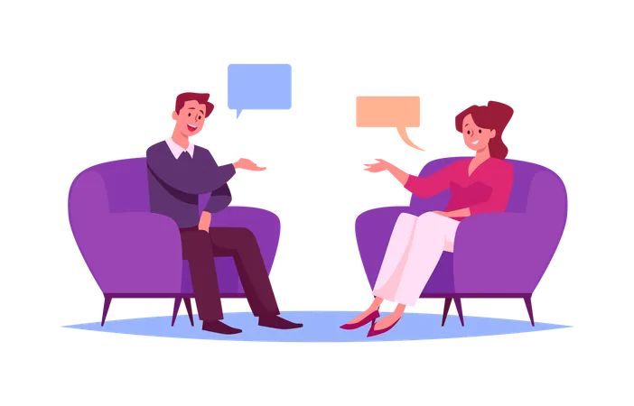 Celebrity male character giving interview to television presenter in broadcasting studio  Illustration