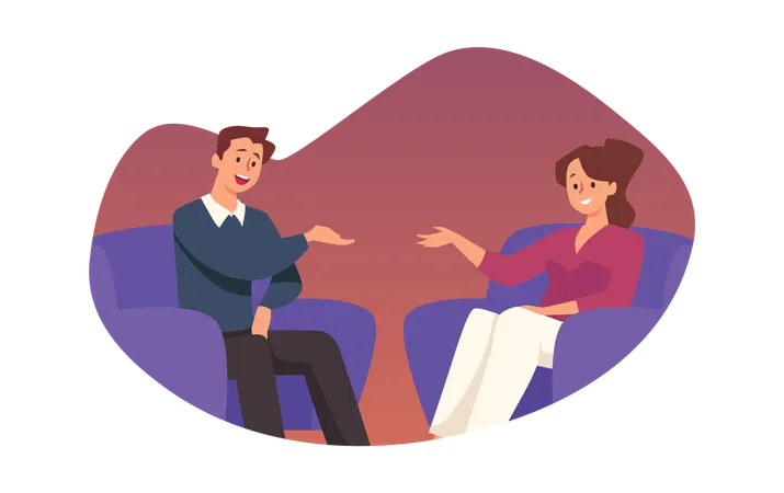 Celebrity male character giving interview to television presenter in studio dialog broadcast  Illustration