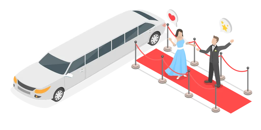 3 D Isometric Flat Vector Conceptual Illustration Of Celebrity Limousine And Red Carpet イラスト