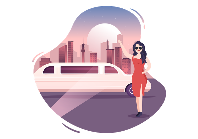 Celebrity with Limousine Car  Illustration