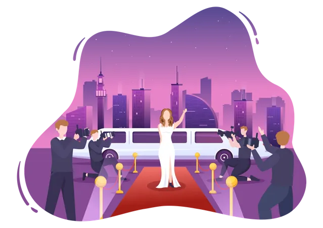 Celebrity with VIP Limousine Car  Illustration