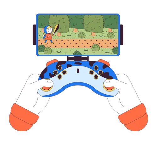 Cell Phone Gaming Joystick Line Cartoon Flat Illustration Mobile Controller For Gamer 2 D Lineart Hands Isolated On White Background Videogame Arcade Adventure Technology Scene Vector Color Image Illustration