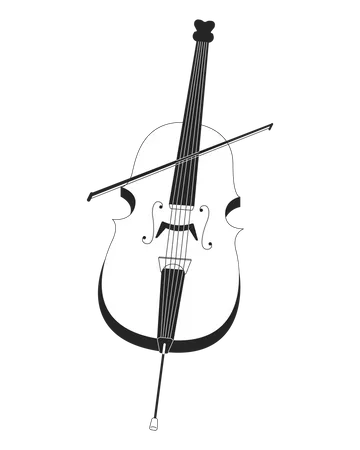 Cello String Instrument Black And White 2 D Line Cartoon Object Orchestra Violoncello Isolated Vector Outline Item Classical Musical Instrument With Cello Bow Monochromatic Flat Spot Illustration Illustration