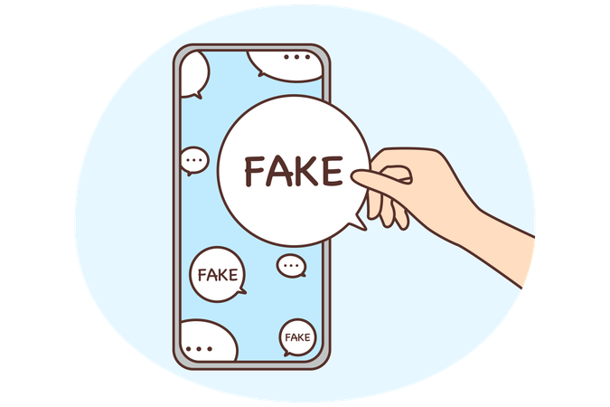 Cellphone screen with speech bubbles with fake news  Illustration
