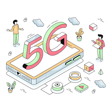 Celular com sinal de rede 5g  Ilustração