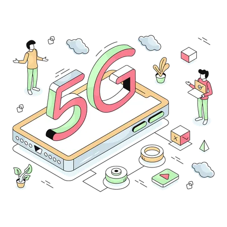 Celular com sinal de rede 5g  Ilustração