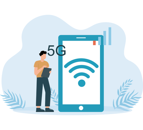 Celular conectado ao sinal Wi-Fi 5G  Ilustração