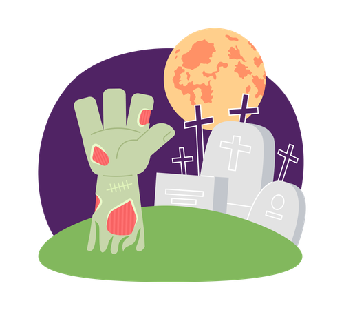 Cementerio de zombies en la noche de Halloween  Ilustración