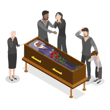 Cemetery and mourning ceremony  Illustration