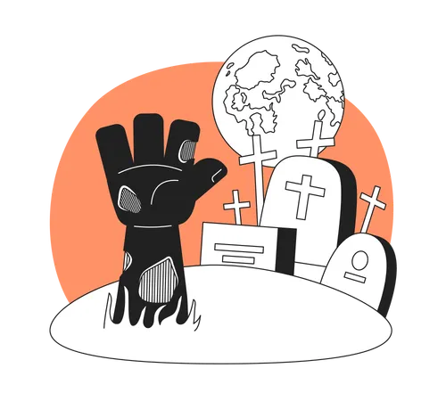 Cemitério de zumbis na noite de Halloween  Ilustração