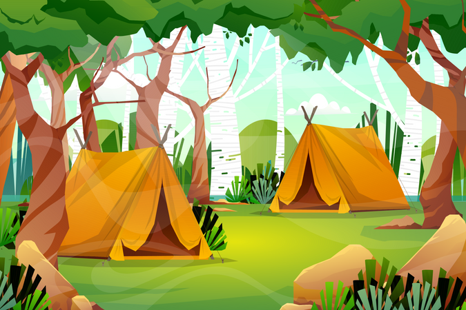 Cena de acampamento  Ilustração