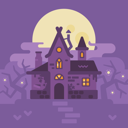 Cena de Halloween na cabana da bruxa  Ilustração