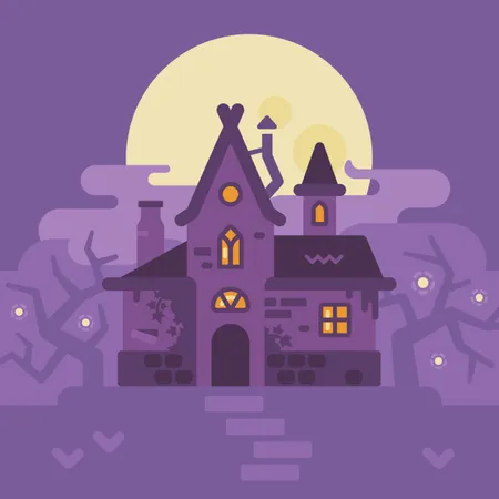 Fundo De Ilustracao Plana Da Cabana Da Bruxa Do Pantano Cena Assustadora Da Casa De Halloween Ilustração