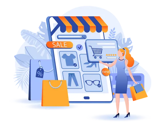 Cena de compras on-line  Ilustração