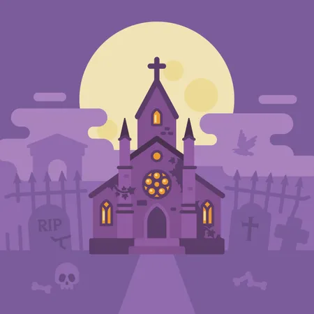 Cena de Halloween da Capela Fantasma  Ilustração