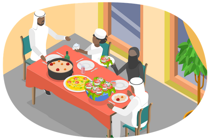Cena musulmana de ramadán  Ilustración