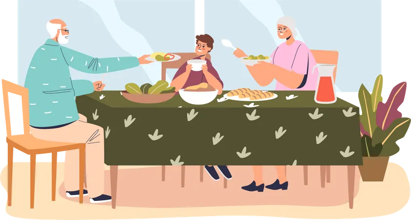 Cena en casa de los abuelos  Ilustración