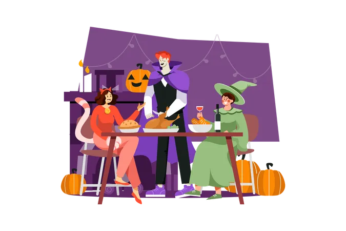 Cena familiar de halloween  Ilustración