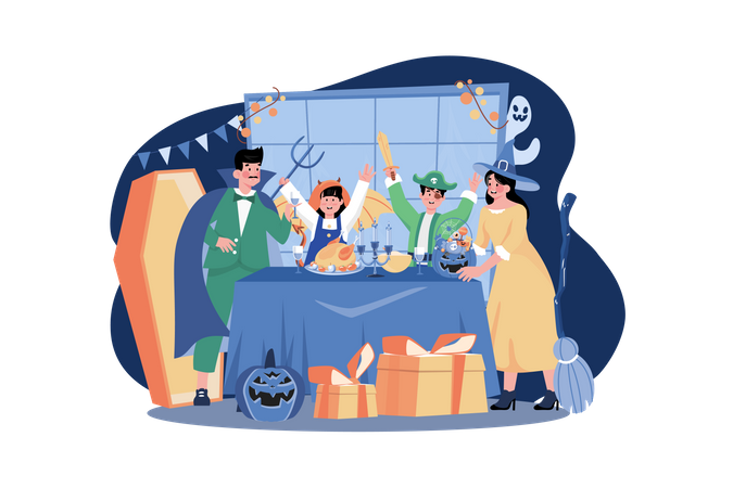 Cena familiar de halloween  Ilustración