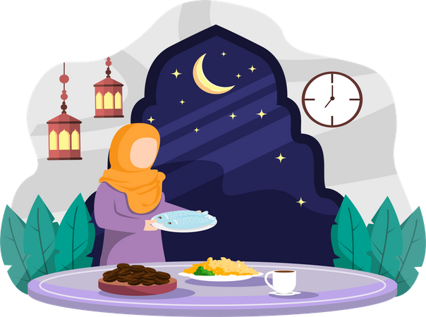 Cena de ramadán  Ilustración