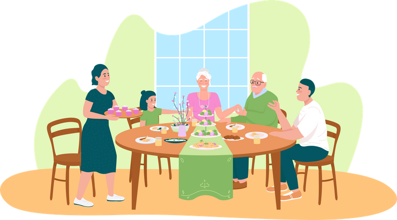 Cena tradicional de pascua  Ilustración