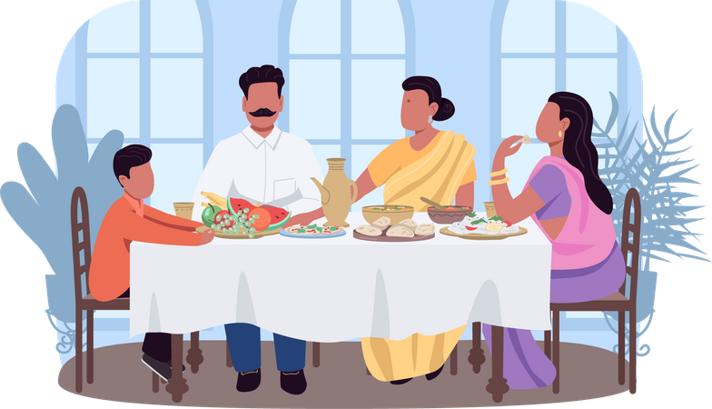 Cena tradicional india  Ilustración