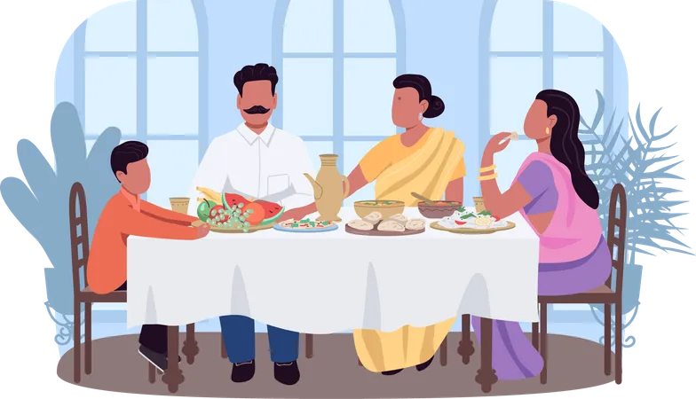 Cena tradicional india  Ilustración