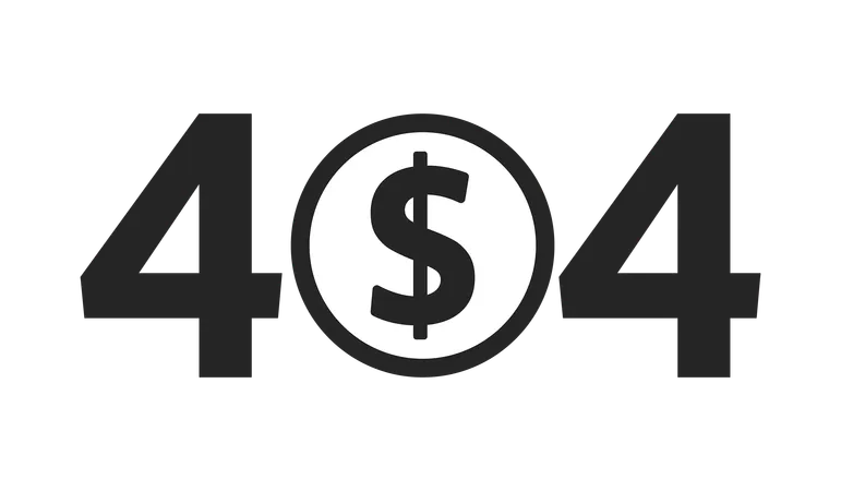 Mensagem flash de erro 404 em preto e branco da moeda Cent  Ilustração