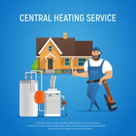 A Plumber With The Central Heating Service Concept 일러스트레이션