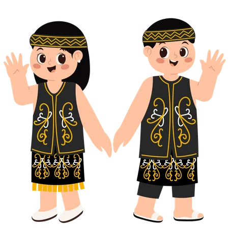 Central Kalimantan Traditional Clothing  일러스트레이션