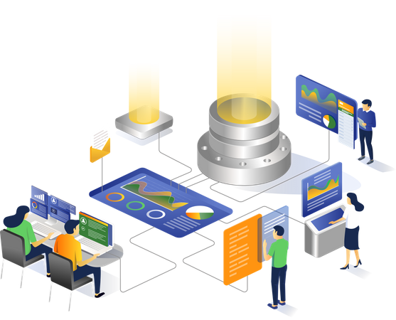 Central server computer analytics network  Illustration