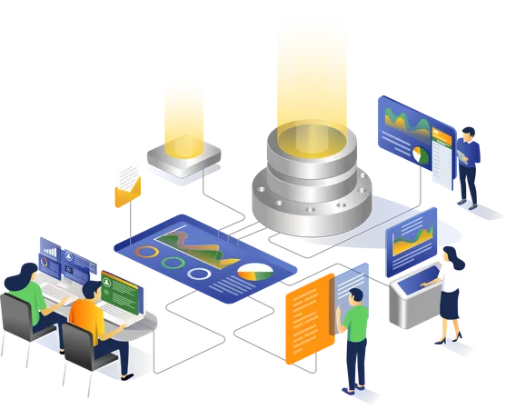 Central server computer analytics network  Illustration