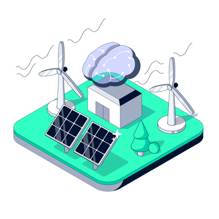 La centrale électrique intelligente intègre des panneaux solaires et des éoliennes  Illustration