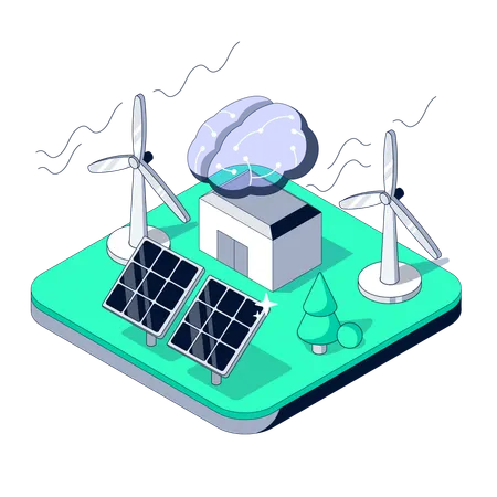 La centrale électrique intelligente intègre des panneaux solaires et des éoliennes  Illustration